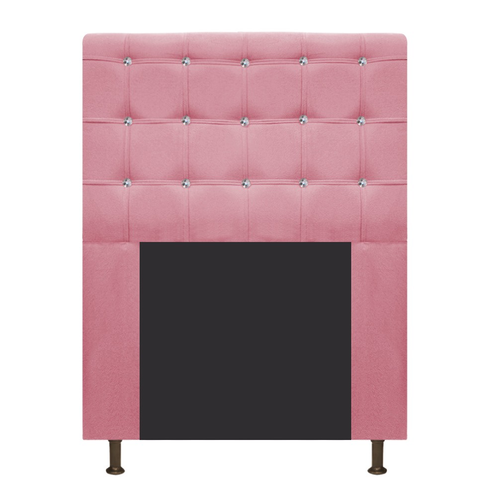 Cabeceira Estofada Dama 90 cm Solteiro Com Strass  Suede Rosa Bebê - Amarena Móveis