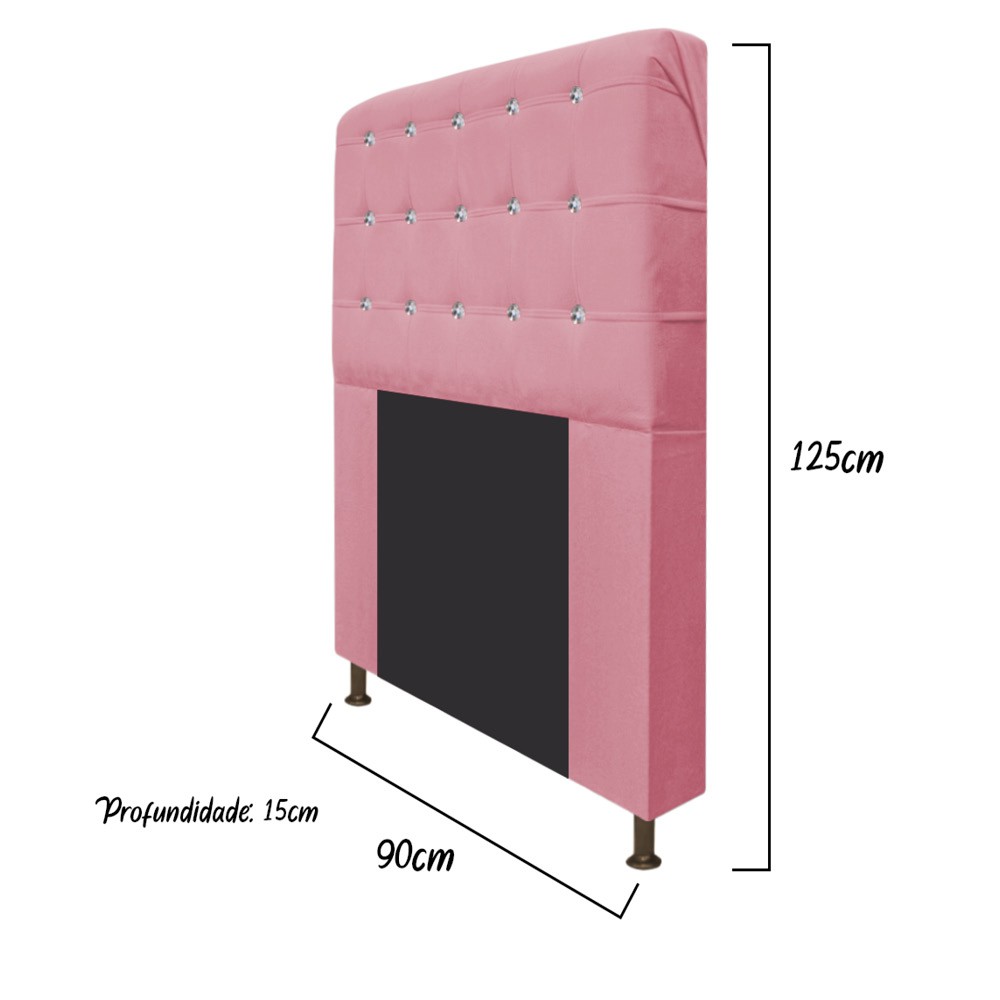 Cabeceira Estofada Dama 90 cm Solteiro Com Strass  Suede Rosa Bebê - Amarena Móveis