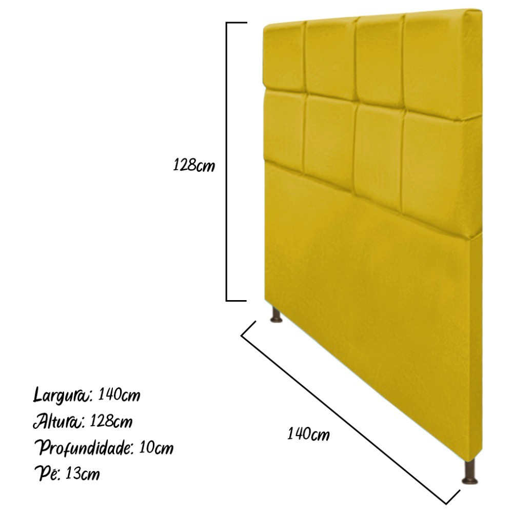 Cabeceira Estofada Damares 140 cm Casal Com Botonê  Suede Amarelo - Amarena Móveis