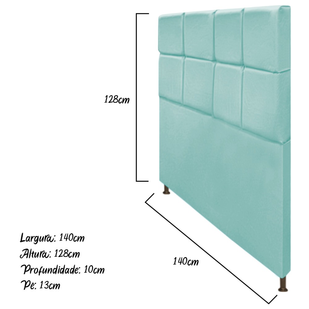 Cabeceira Estofada Damares 140 cm Casal Com Botonê  Suede Azul Tiffany - Amarena Móveis