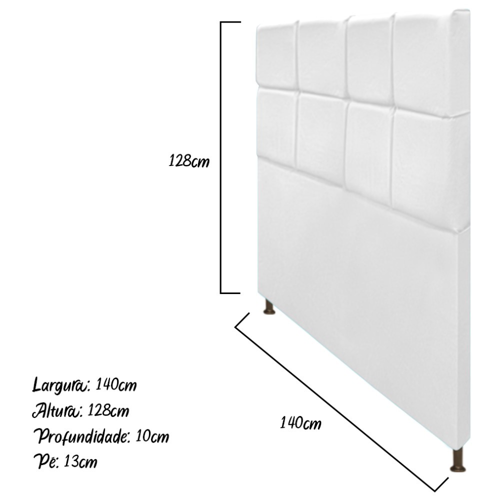 Cabeceira Estofada Damares 140 cm Casal Com Botonê  Suede Branco - Amarena Móveis