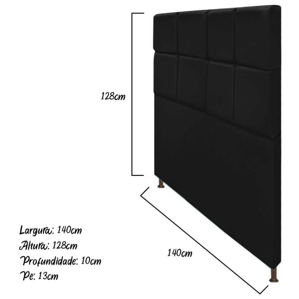 Cabeceira Estofada Damares 140 cm Casal Com Botonê  Suede Preto - Amarena Móveis