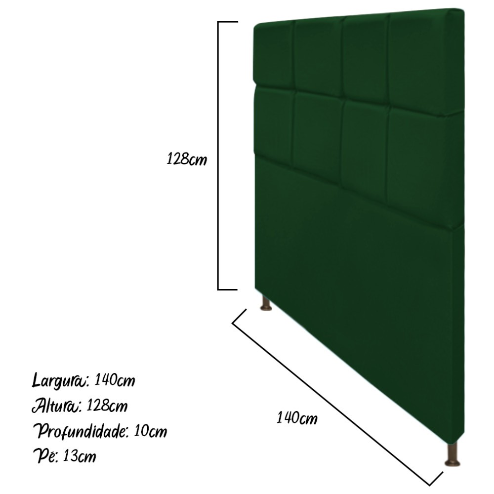 Cabeceira Estofada Damares 140 cm Casal Com Botonê  Suede Verde - Amarena Móveis