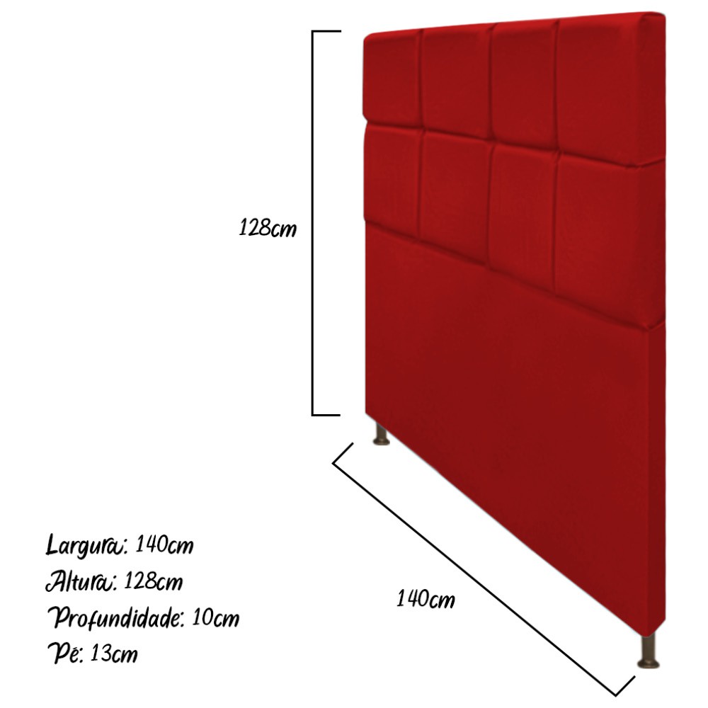 Cabeceira Estofada Damares 140 cm Casal Com Botonê  Suede Vermelho - Amarena Móveis