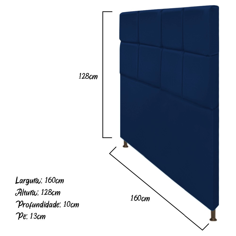 Cabeceira Estofada Damares 160 cm Queen Size Com Botonê Suede Azul Marinho - Amarena Móveis