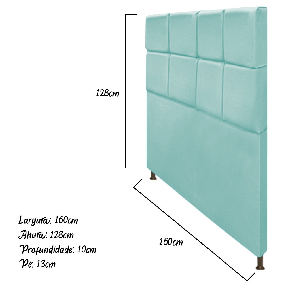 Cabeceira Estofada Damares 160 cm Queen Size Com Botonê Suede Azul Tiffany - Amarena Móveis