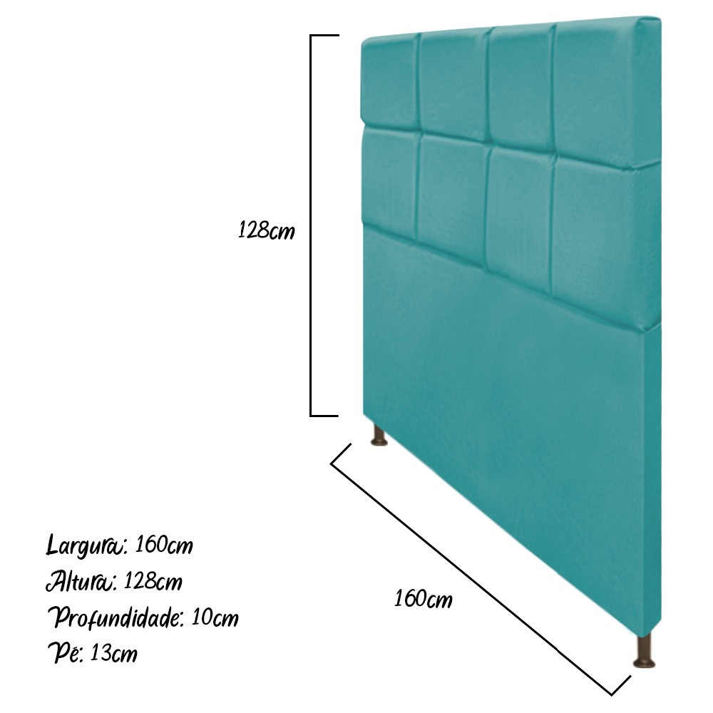 Cabeceira Estofada Damares 160 cm Queen Size Com Botonê Suede Azul Turquesa - Amarena Móveis