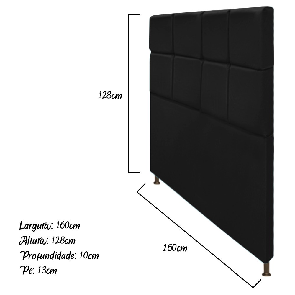 Cabeceira Estofada Damares 160 cm Queen Size Com Botonê Suede Preto - Amarena Móveis