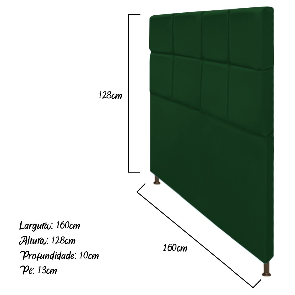 Cabeceira Estofada Damares 160 cm Queen Size Com Botonê Suede Verde - Amarena Móveis