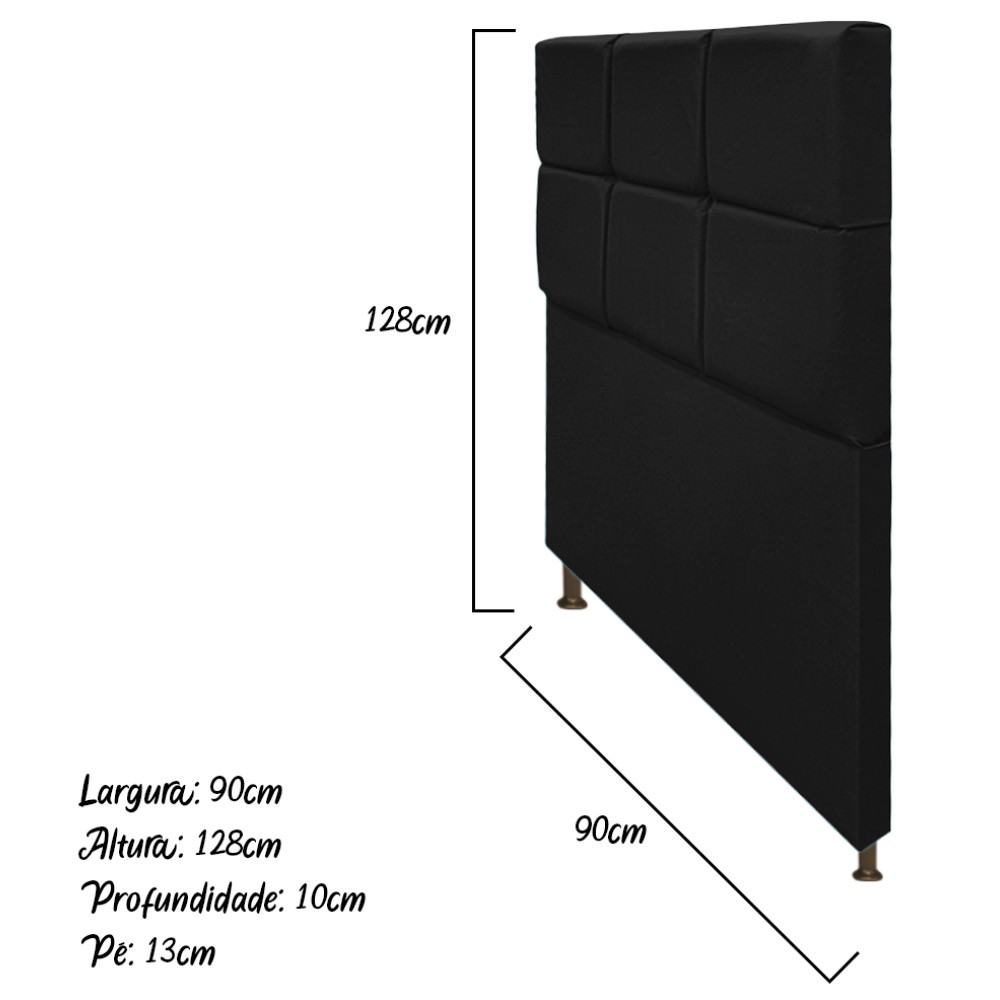 Cabeceira Estofada Damares 90 cm Solteiro Com Botonê  Suede Preto - Amarena Móveis