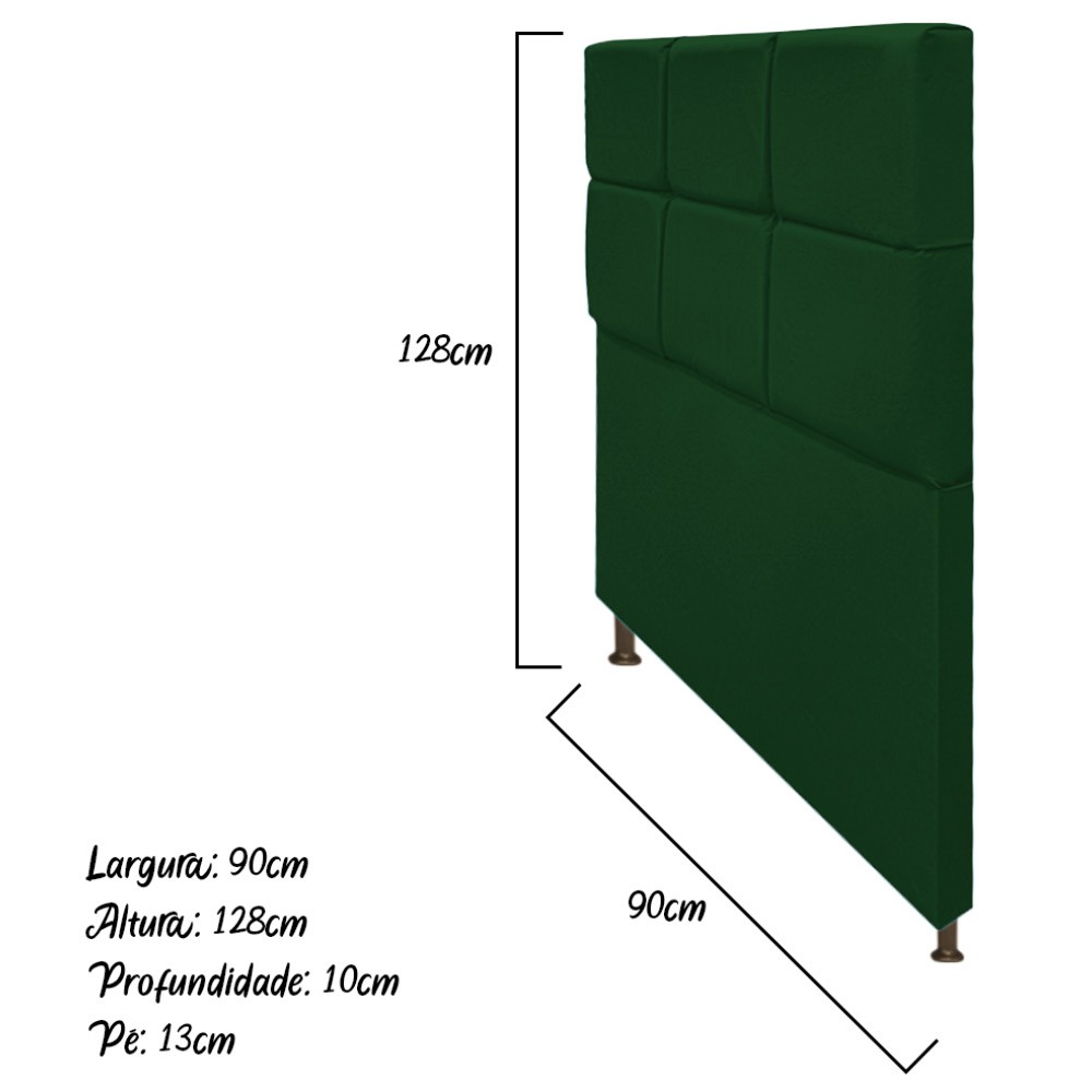Cabeceira Estofada Damares 90 cm Solteiro Com Botonê  Suede Verde - Amarena Móveis