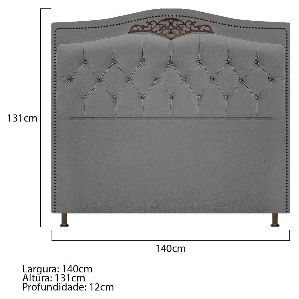 Cabeceira Estofada Yasmim 140 cm Casal Suede Cinza - Amarena Móveis
