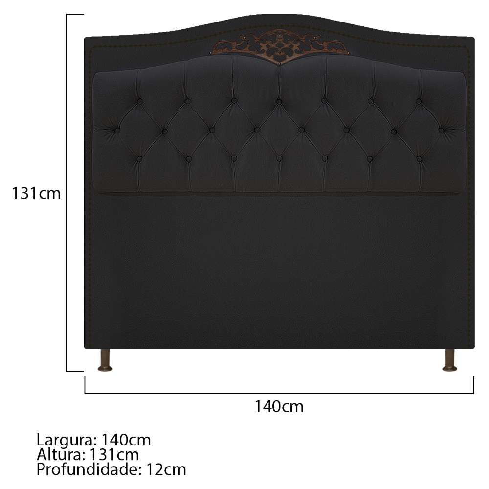 Cabeceira Estofada Yasmim 140 cm Casal Suede Preto - Amarena Móveis