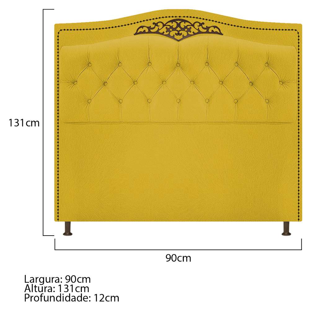 Cabeceira Estofada Yasmim 90 cm Solteiro Suede Amarelo - Amarena Móveis