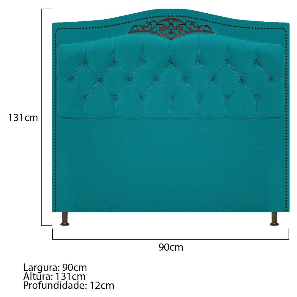 Cabeceira Estofada Yasmim 90 cm Solteiro Suede Azul Turquesa - Amarena Móveis