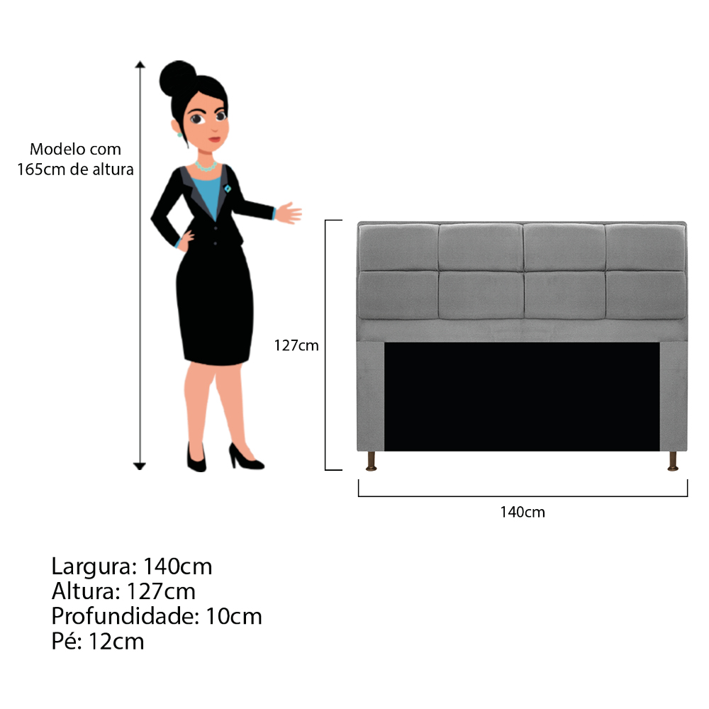 Cabeceira Munique 140 cm Casal Corano Cinza - Amarena Móveis