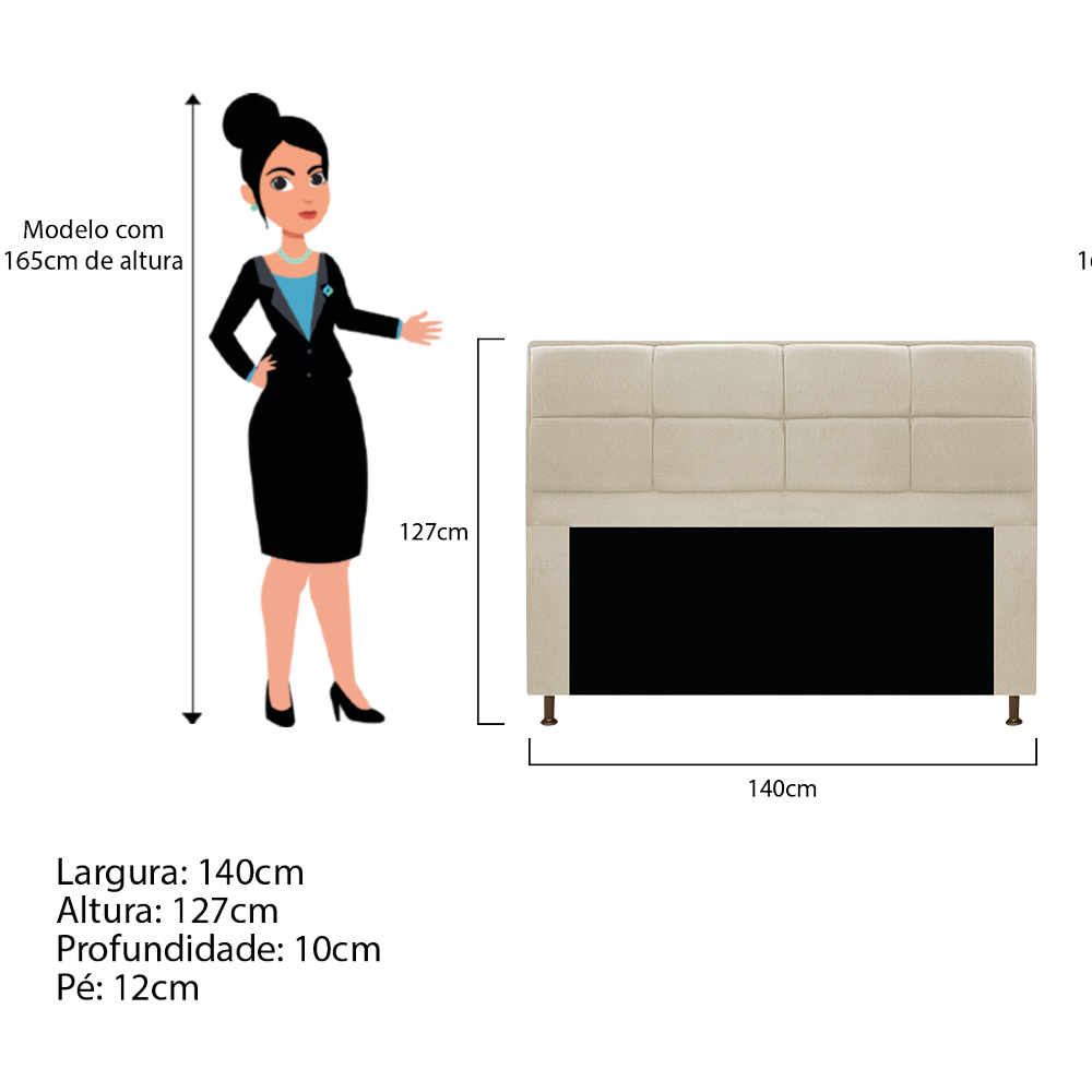 Cabeceira Munique 140 cm Casal Suede Bege - Amarena Móveis