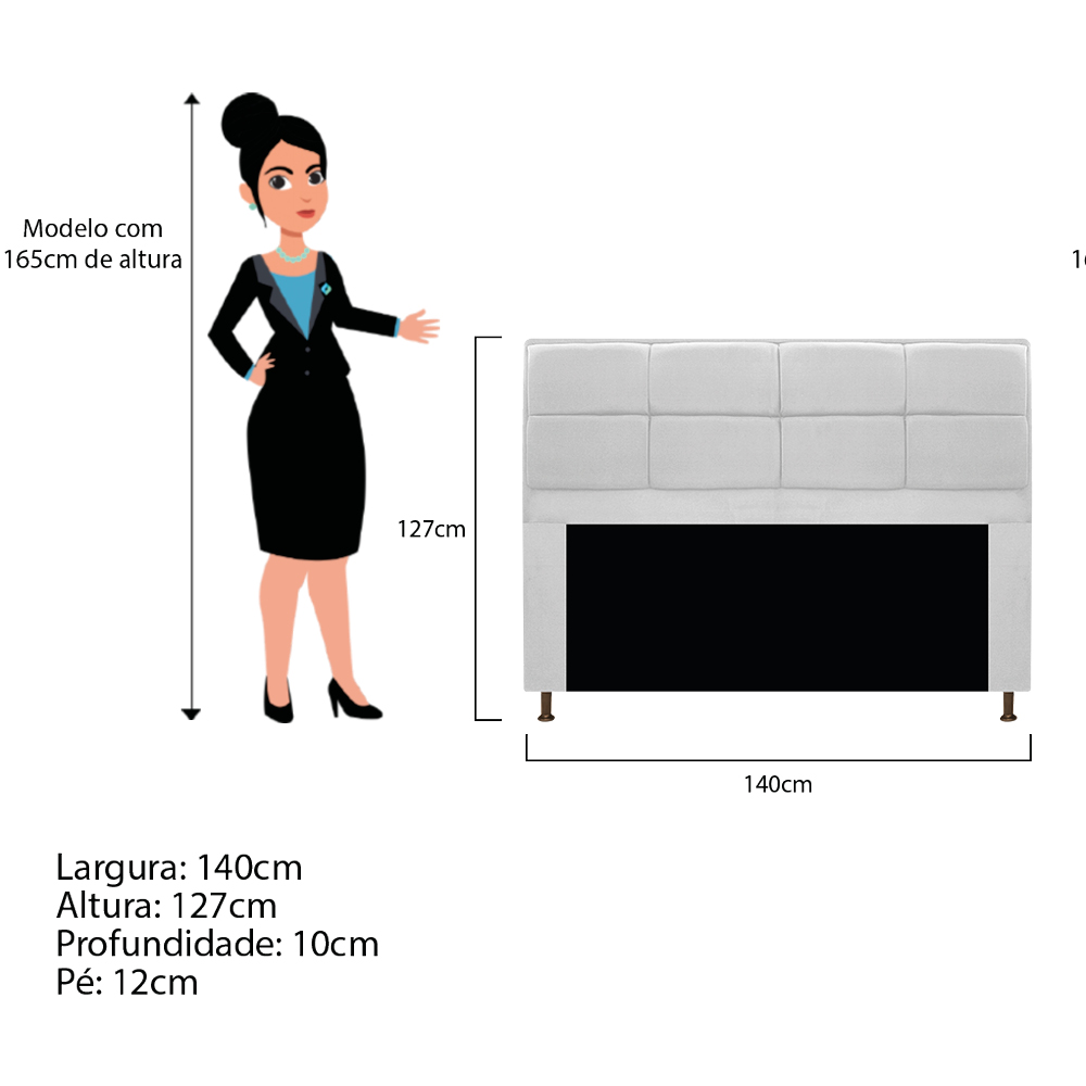 Cabeceira Munique 140 cm Casal Suede Branco - Amarena Móveis