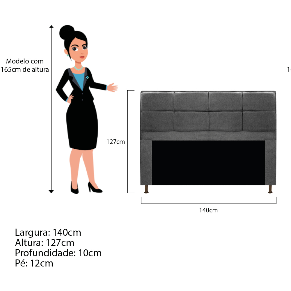 Cabeceira Munique 140 cm Casal Suede Cinza - Amarena Móveis