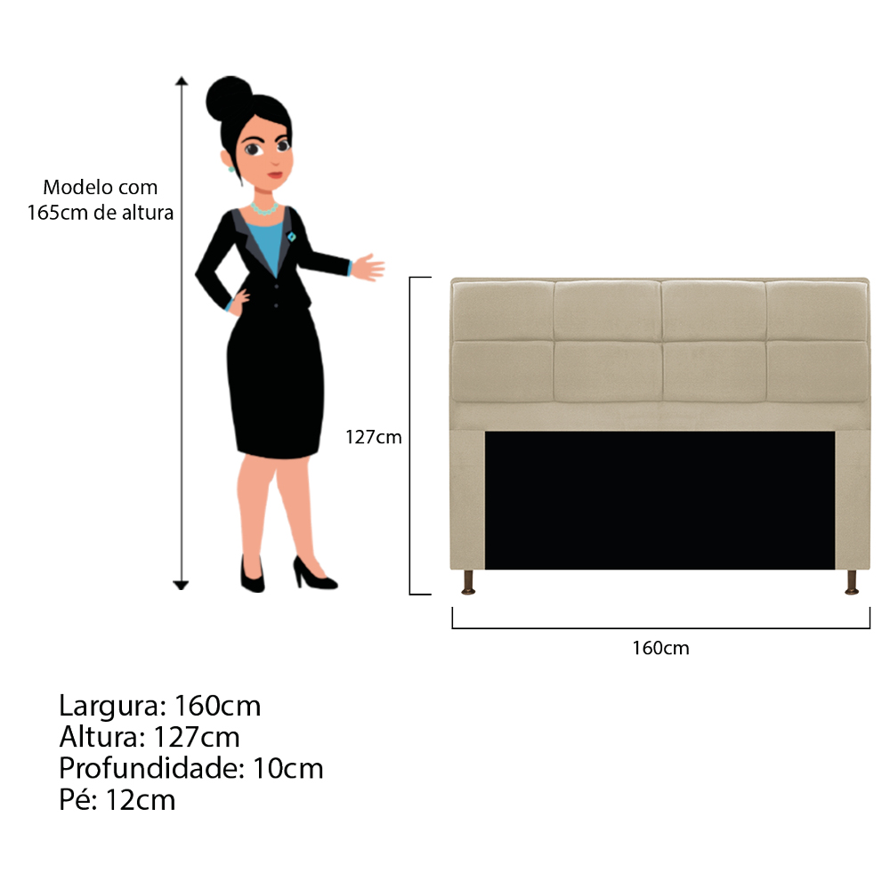 Cabeceira Munique 160 cm Queen Size Corano Bege - Amarena Móveis