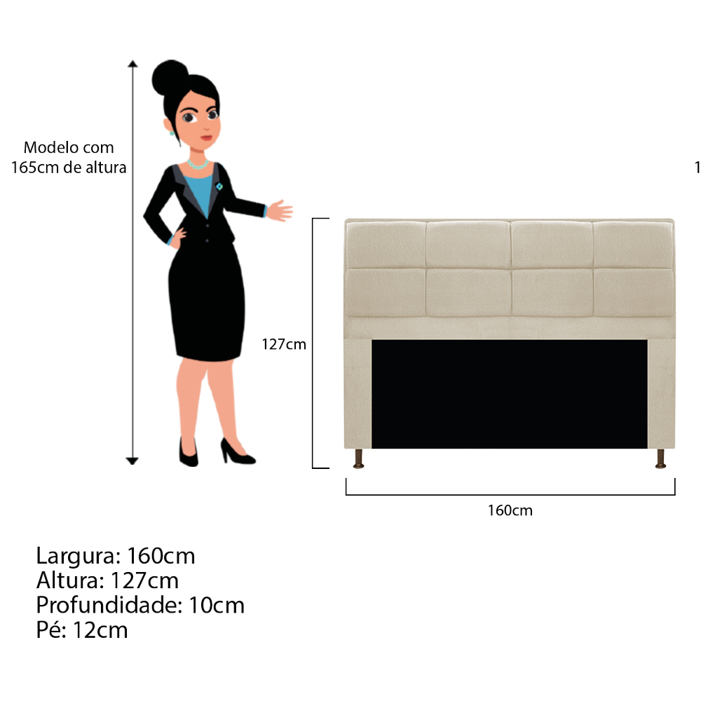Cabeceira Munique 160 cm Queen Size Suede Bege - Amarena Móveis
