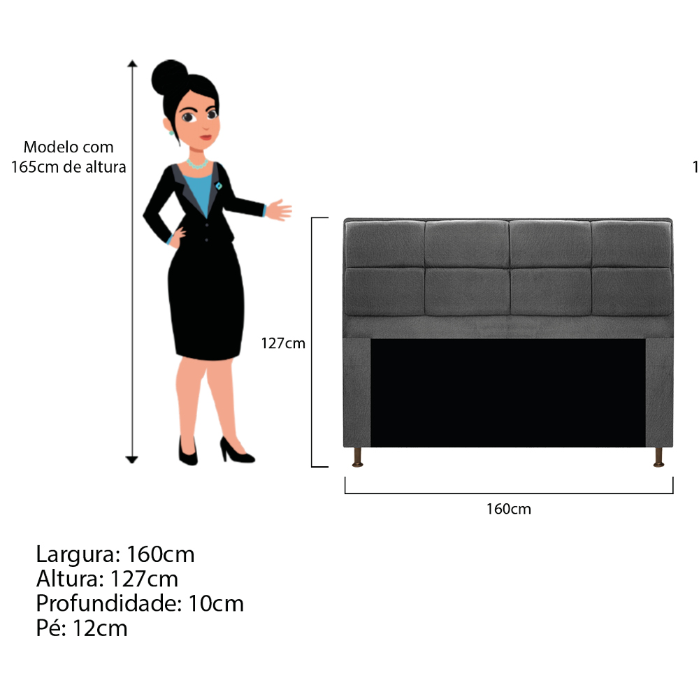 Cabeceira Munique 160 cm Queen Size Suede Cinza - Amarena Móveis