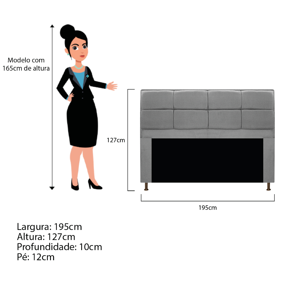 Cabeceira Munique 195 cm King Size Corano Cinza - Amarena Móveis