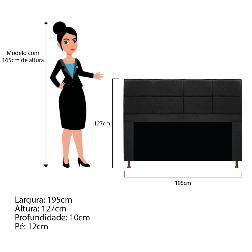 Cabeceira Munique 195 cm King Size Suede Preto - Amarena Móveis