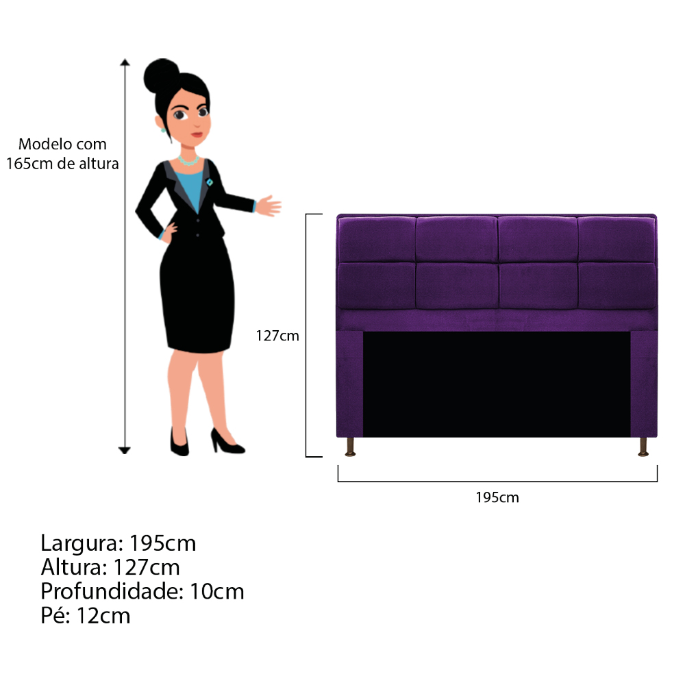 Cabeceira Munique 195 cm King Size Suede Roxo - Amarena Móveis