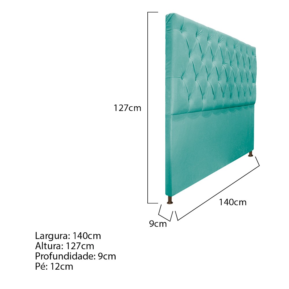 Cabeceira Sofia 140 cm Casal Suede Azul Tiffany - Amarena Móveis