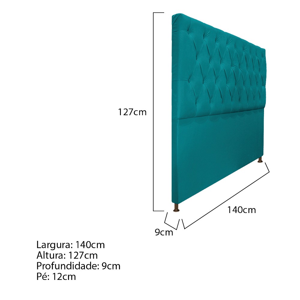Cabeceira Sofia 140 cm Casal Suede Azul Turquesa - Amarena Móveis