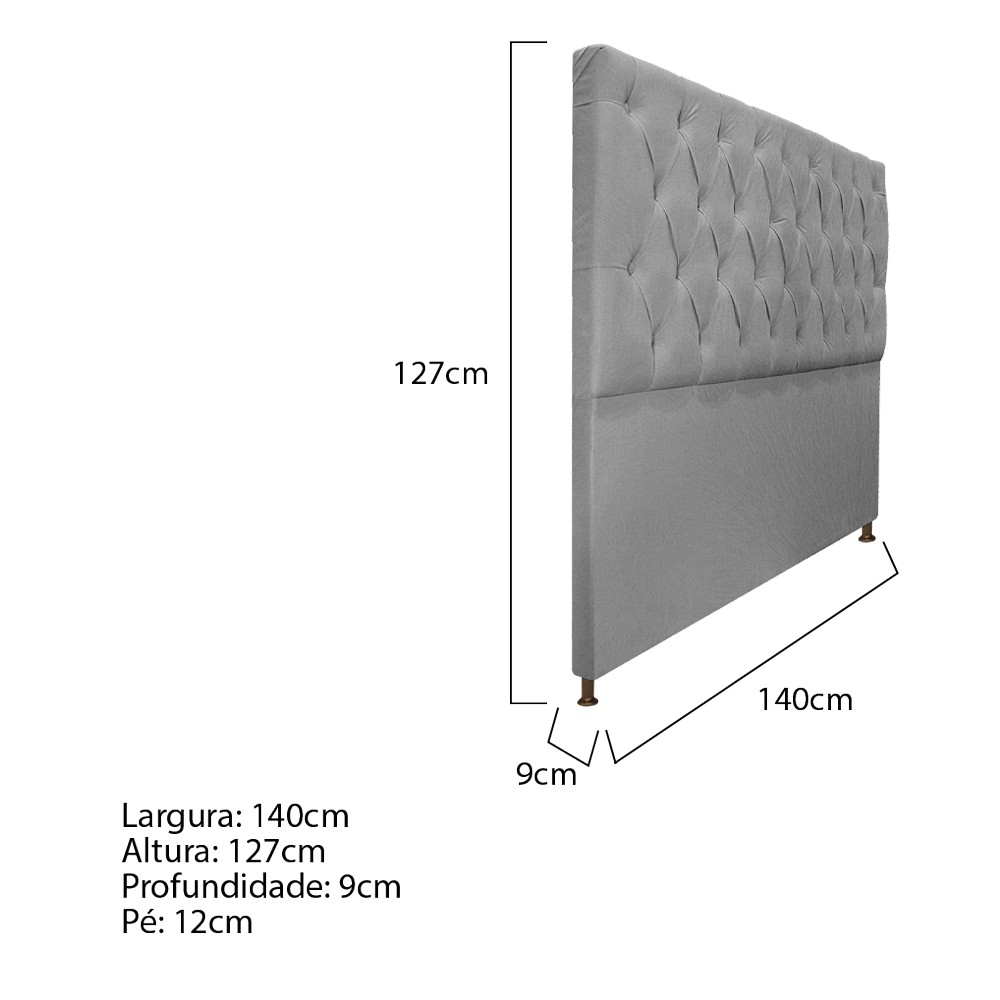 Cabeceira Sofia 140 cm Casal Suede Cinza - Amarena Móveis