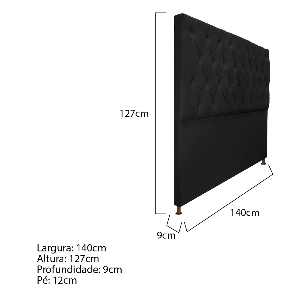 Cabeceira Sofia 140 cm Casal Suede Preto - Amarena Móveis