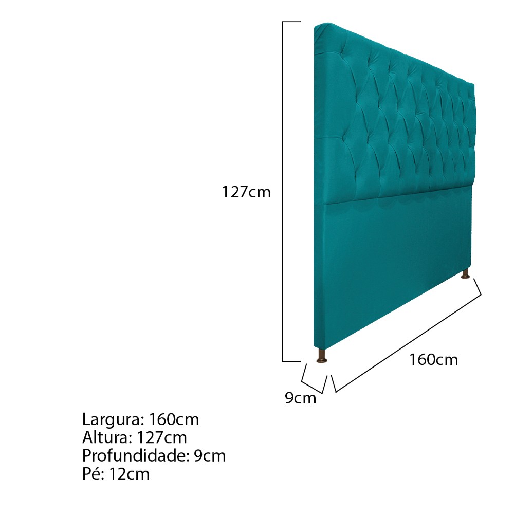 Cabeceira Sofia 160 cm Queen Size Suede Azul Turquesa - Amarena Móveis