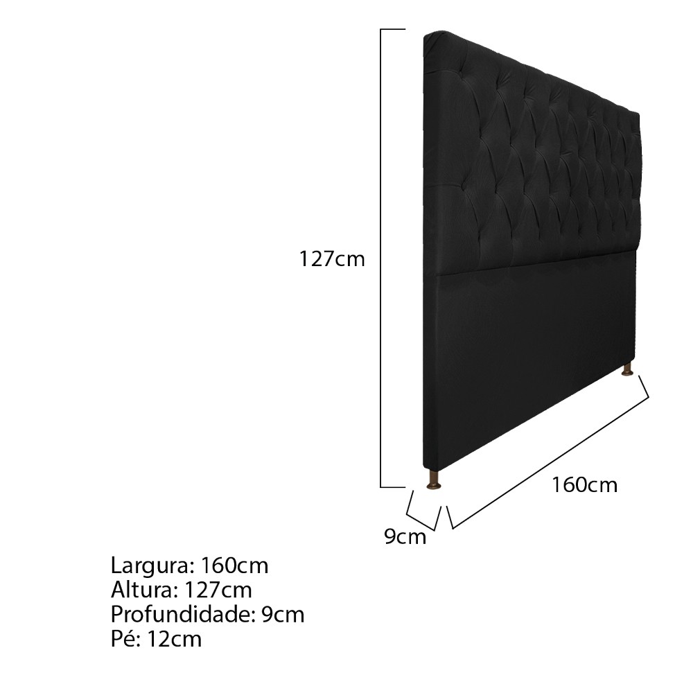 Cabeceira Sofia 160 cm Queen Size Suede Preto - Amarena Móveis