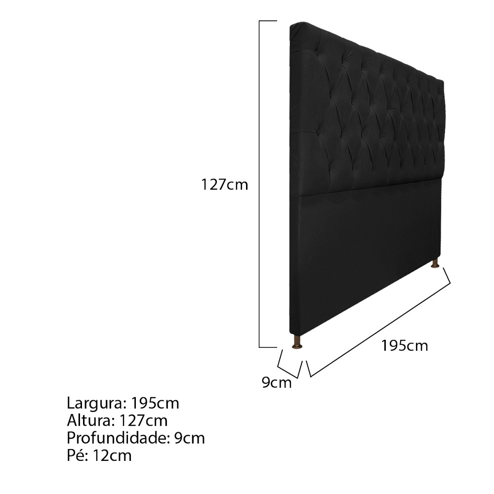 Cabeceira Sofia 195 cm King Size Suede Preto - Amarena Móveis