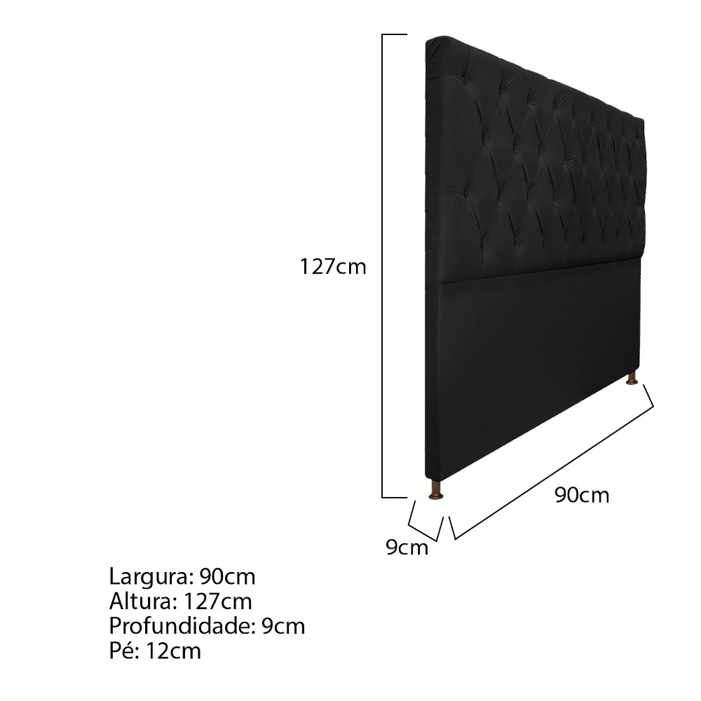 Cabeceira Sofia 90 cm Solteiro Suede Preto - Amarena Móveis