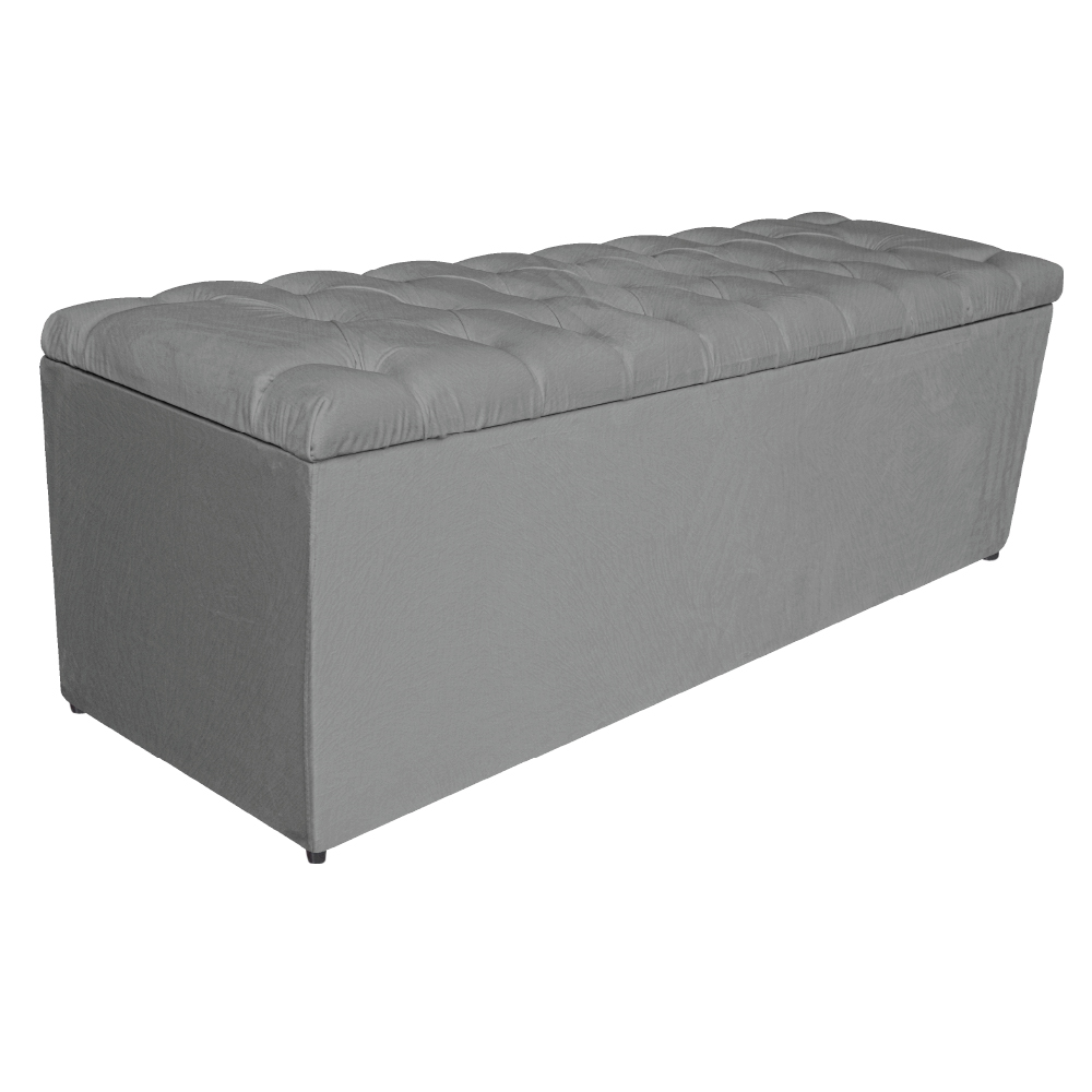 Calçadeira Estofada Liverpool 140 cm Casal Suede Cinza - Amarena Móveis