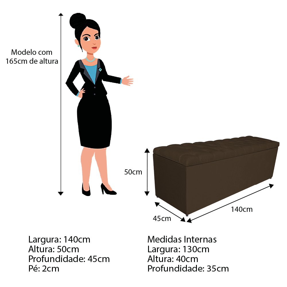 Calçadeira Estofada Liverpool 140 cm Casal Suede Marrom - Amarena Móveis