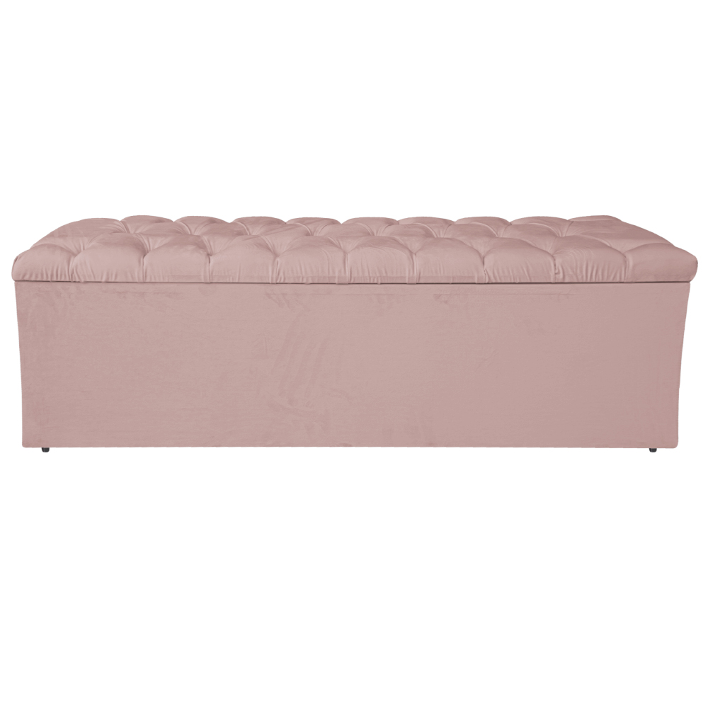 Calçadeira Estofada Liverpool 140 cm Casal Suede Rosê - Amarena Móveis