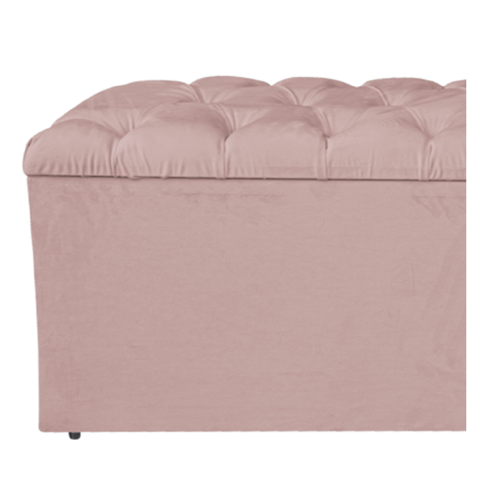 Calçadeira Estofada Liverpool 140 cm Casal Suede Rosê - Amarena Móveis