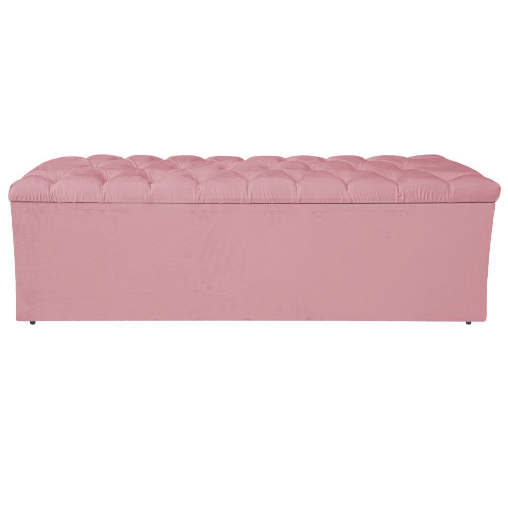 Calçadeira Estofada Liverpool 140 cm Casal Suede Rosa Bebê - Amarena Móveis