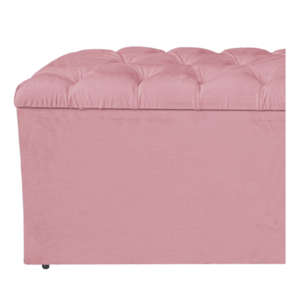 Calçadeira Estofada Liverpool 140 cm Casal Suede Rosa Bebê - Amarena Móveis