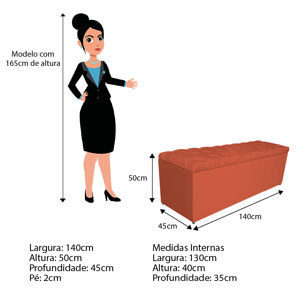 Calçadeira Estofada Liverpool 140 cm Casal Suede Terracota - Amarena Móveis