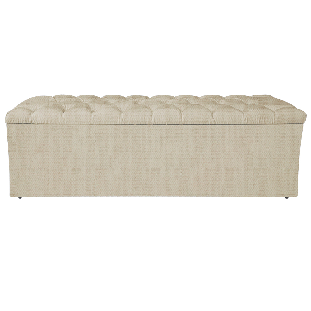 Calçadeira Estofada Liverpool 160 cm Queen Size Linho Bege - Amarena Móveis