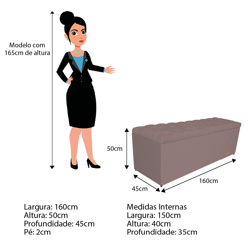 Calçadeira Estofada Liverpool 160 cm Queen Size Linho Rosê - Amarena Móveis