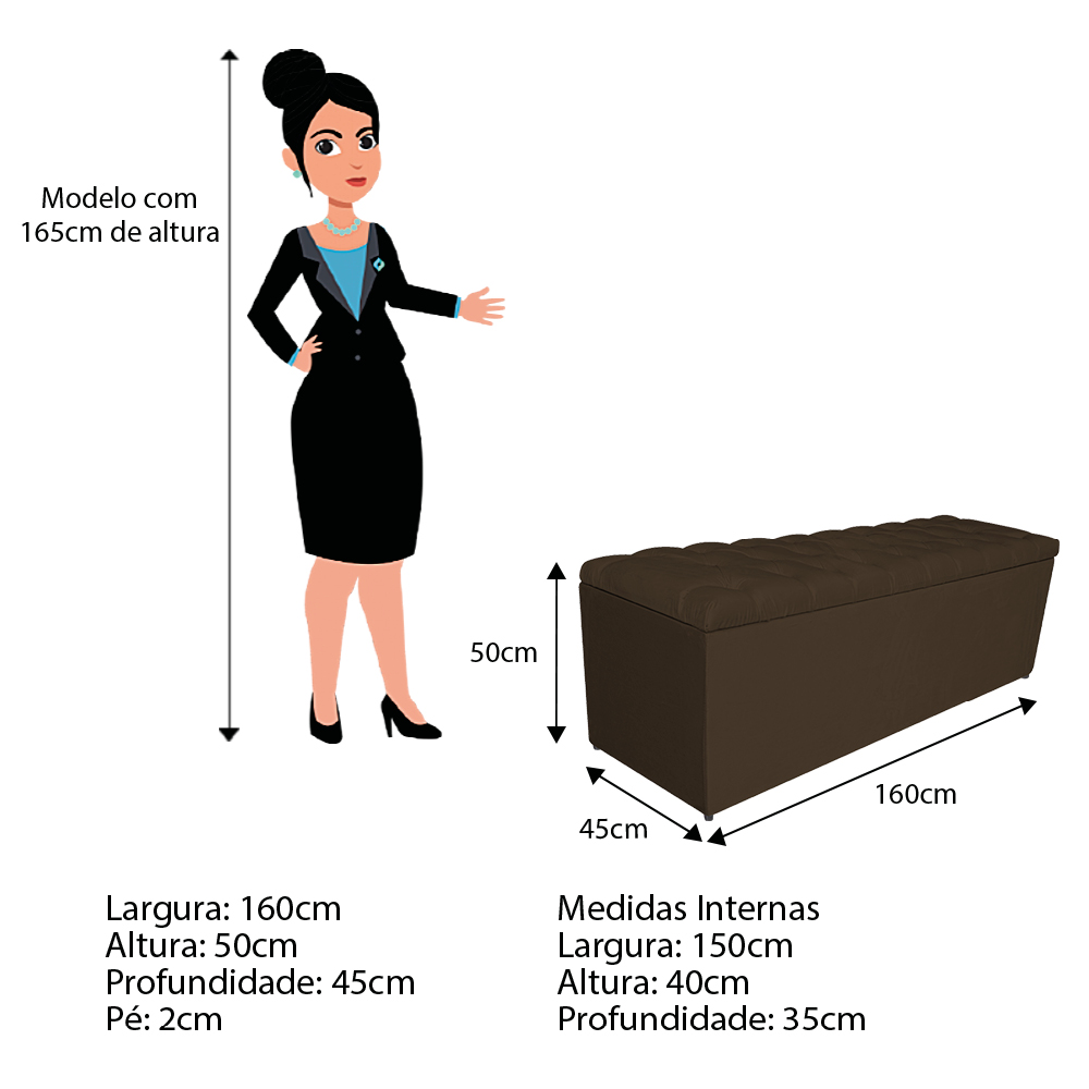 Calçadeira Estofada Liverpool 160 cm Queen Size Suede Marrom - Amarena Móveis
