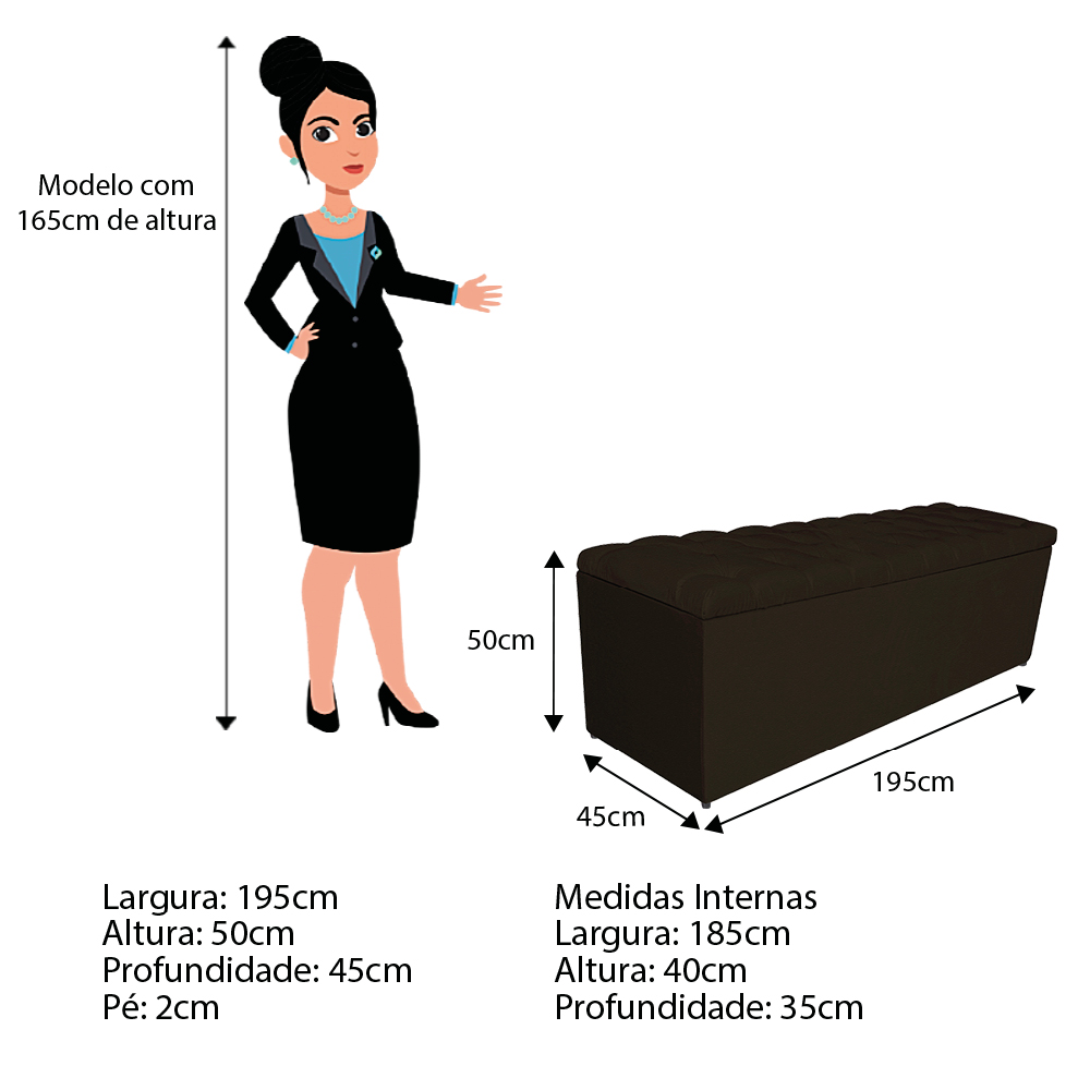 Calçadeira Estofada Liverpool 195 cm King Size Corano Marrom - Amarena Móveis