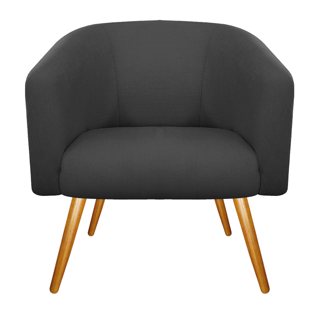 Kit 02 Poltronas Luiza Couro Ecológico Nozes e Linho Chumbo - Amarena Móveis
