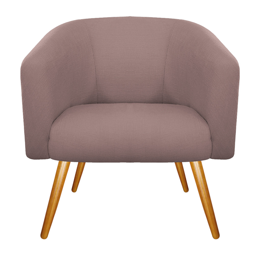 Kit 02 Poltronas Luiza Couro Ecológico Nozes e Linho Rosê - Amarena Móveis